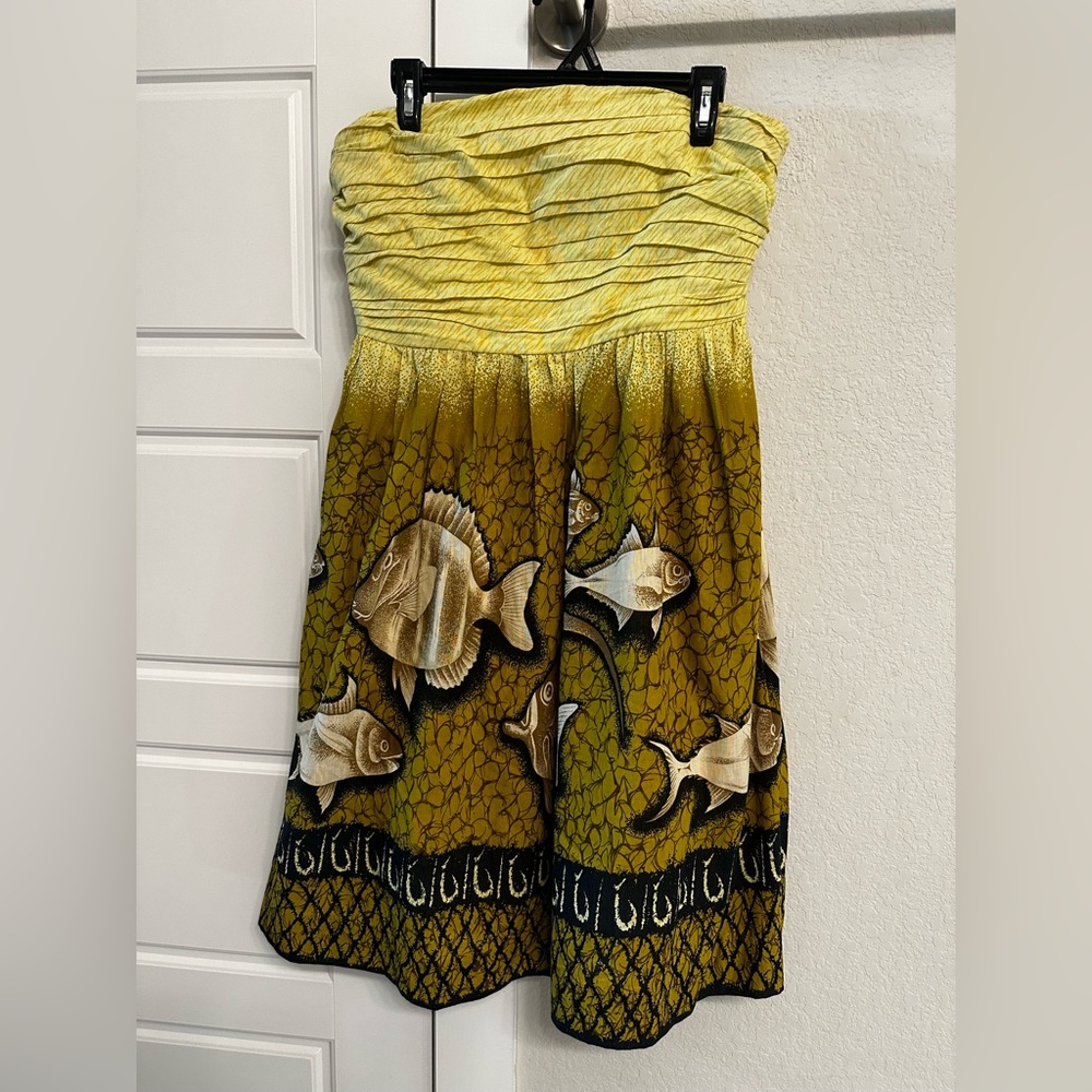 Vintage anthro strapless fish dress. Size 10.